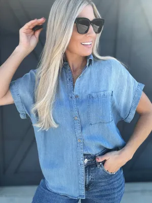Soft Touch Drapery Button Up In Denim
