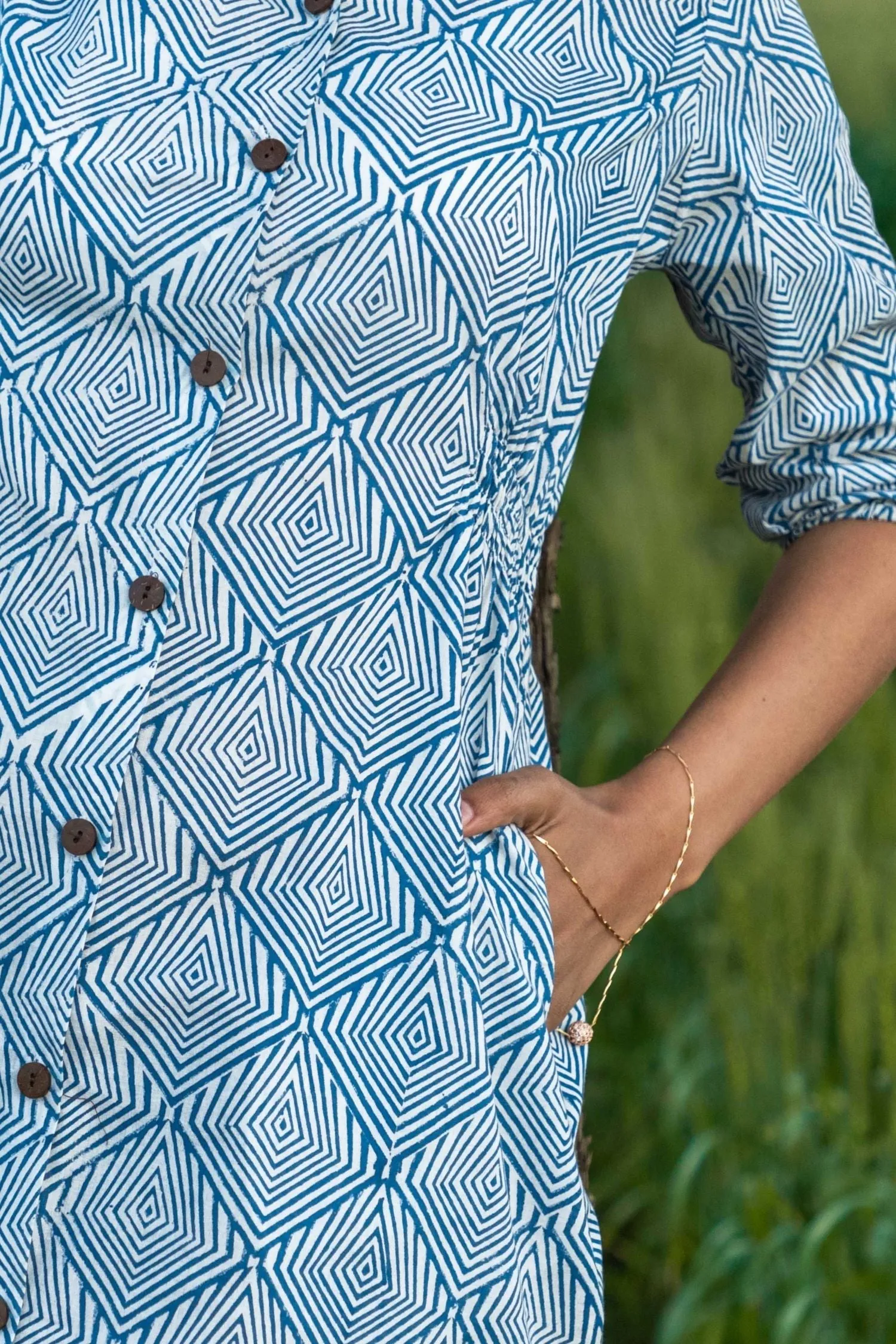 Sootisyahi 'Blue and Bay' Azofree Handblock Printed Pure Cotton Dress
