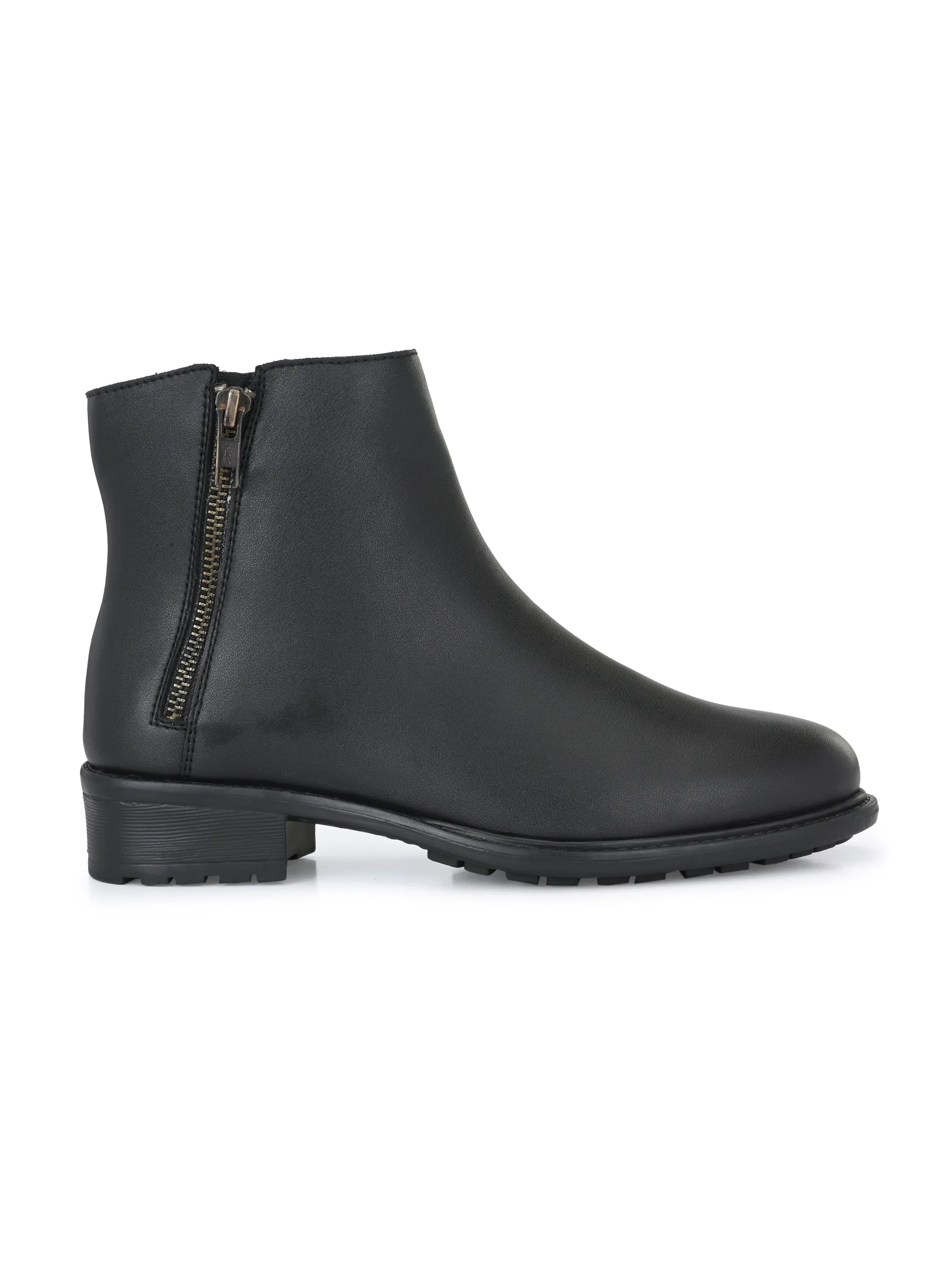 Sophisticated Onyx Leather Zip-Up Boot For Women