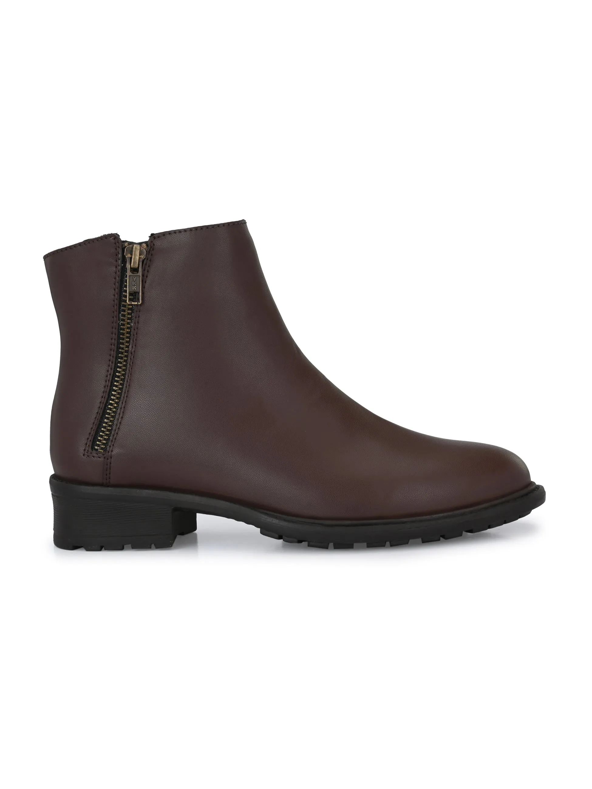 Sophisticated Onyx Leather Zip-Up Boot For Women