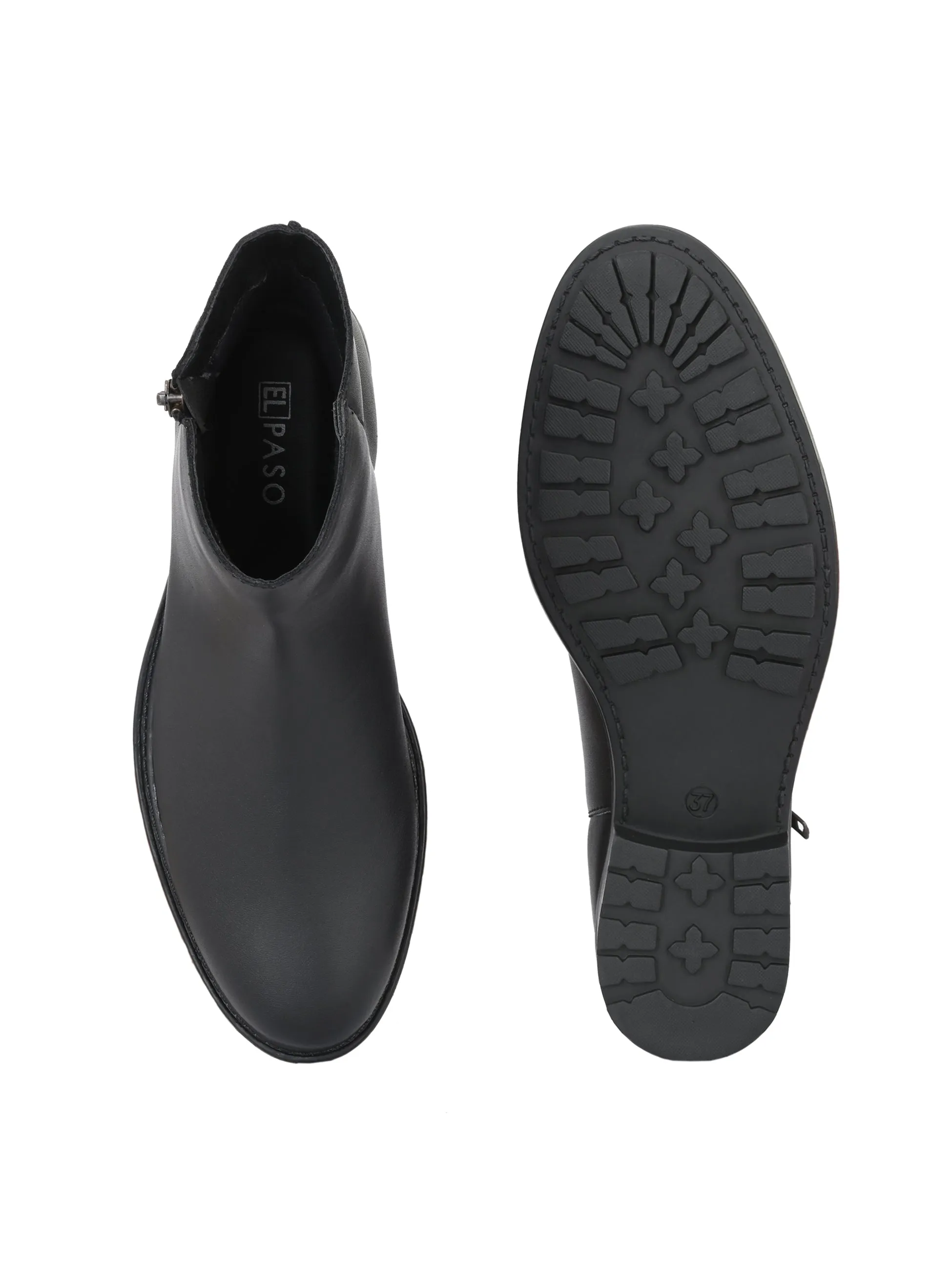 Sophisticated Onyx Leather Zip-Up Boot For Women