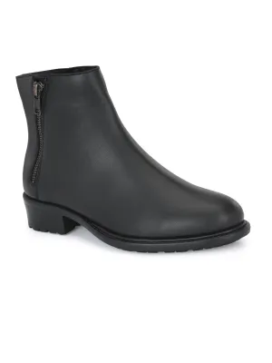Sophisticated Onyx Leather Zip-Up Boot For Women