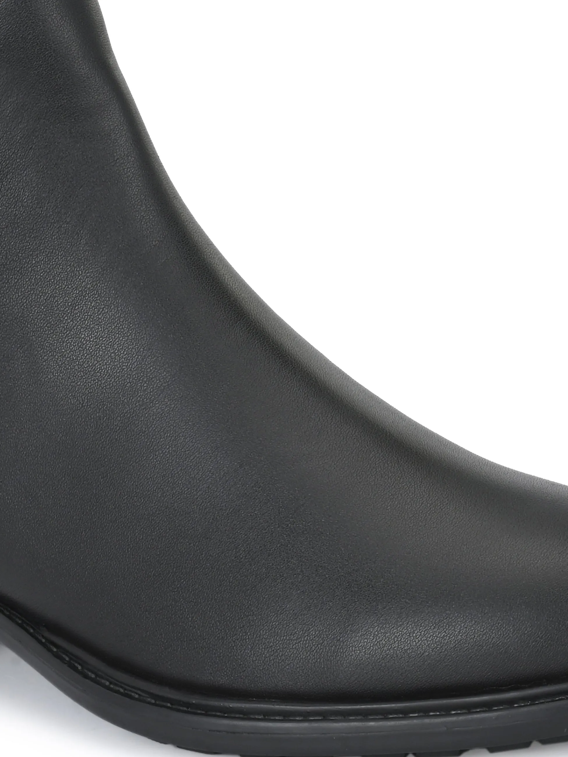 Sophisticated Onyx Leather Zip-Up Boot For Women