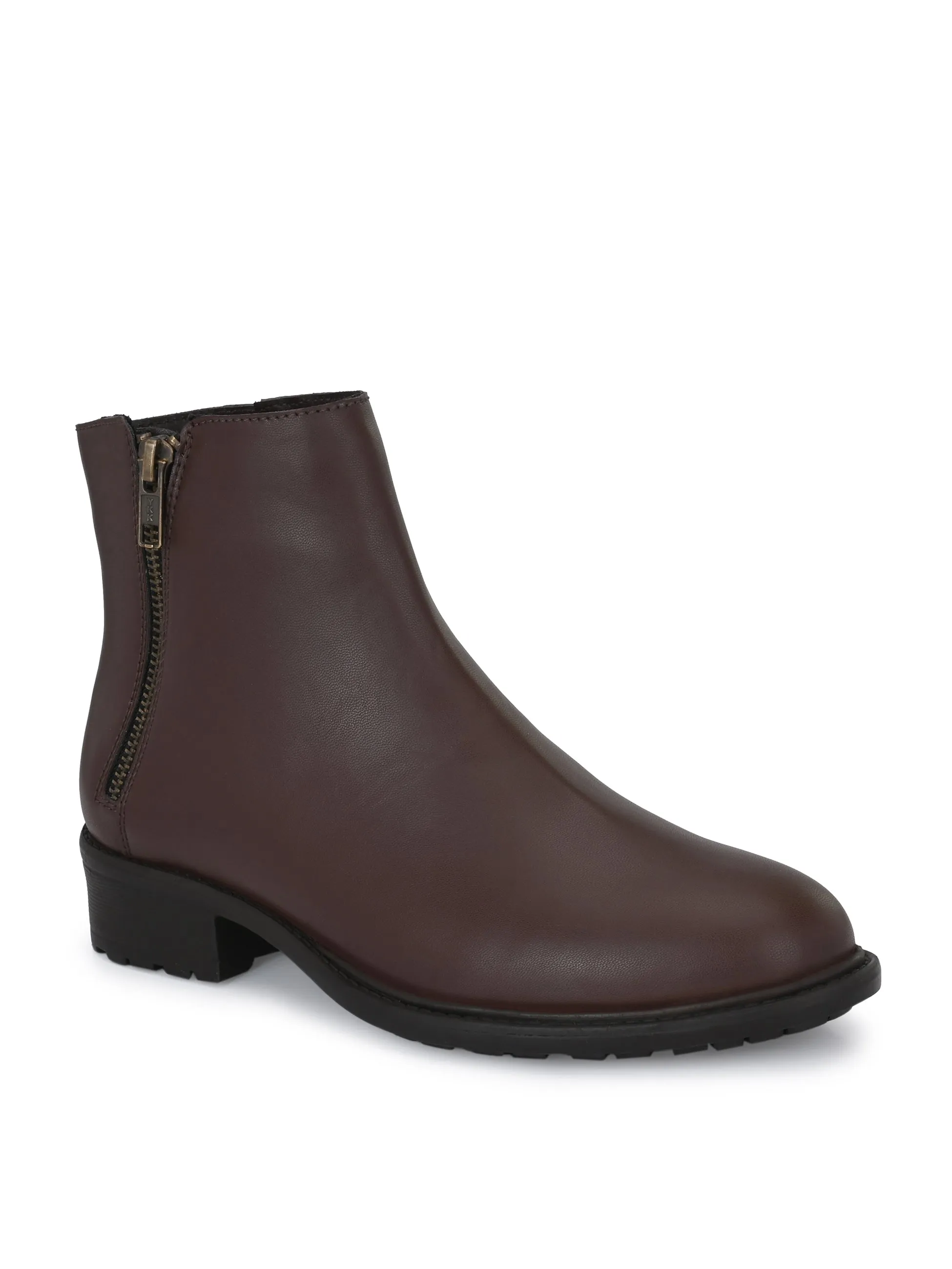 Sophisticated Onyx Leather Zip-Up Boot For Women