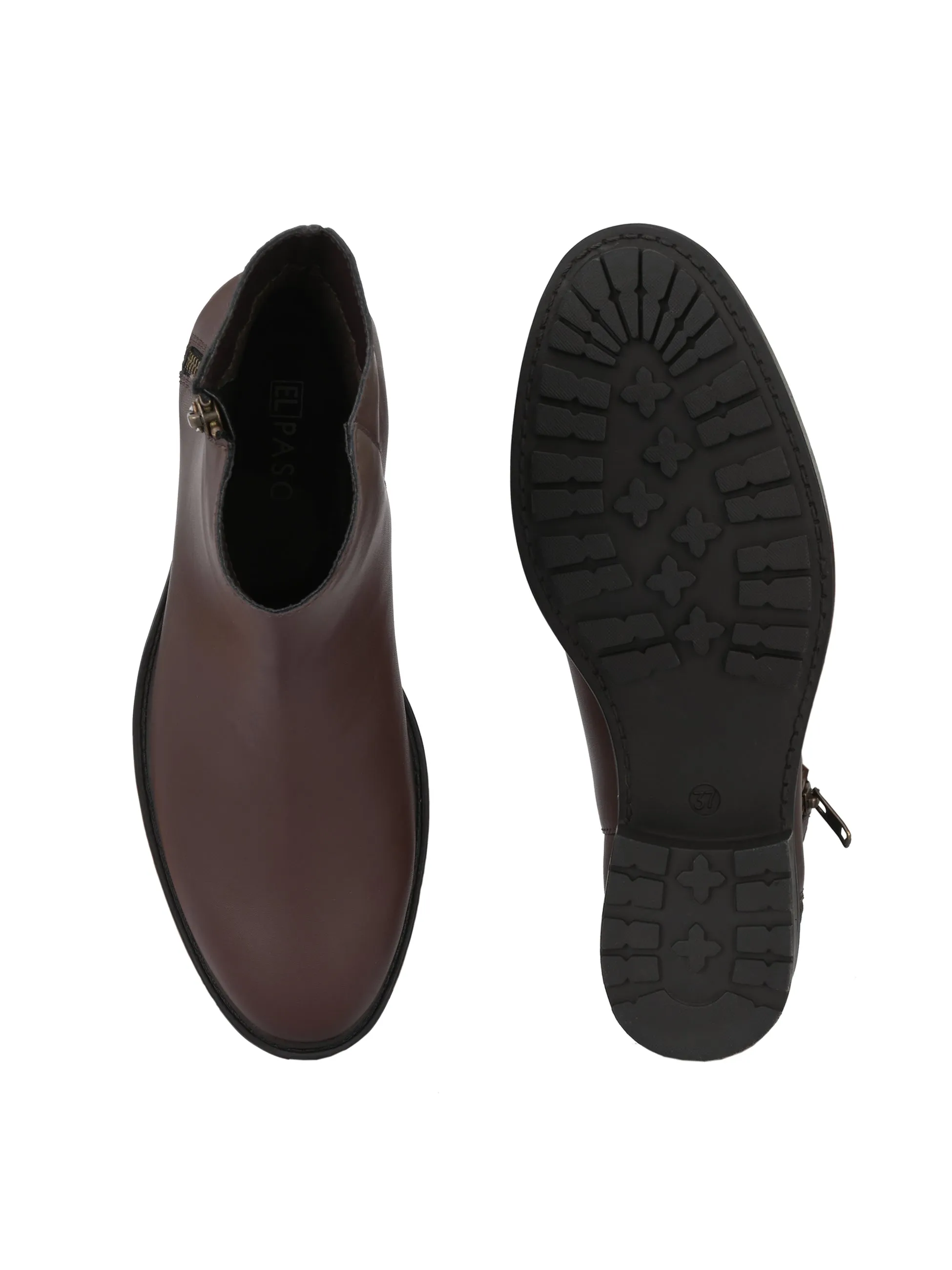 Sophisticated Onyx Leather Zip-Up Boot For Women