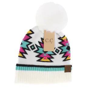 Southwestern Faux Fur Pom C.C Beanie