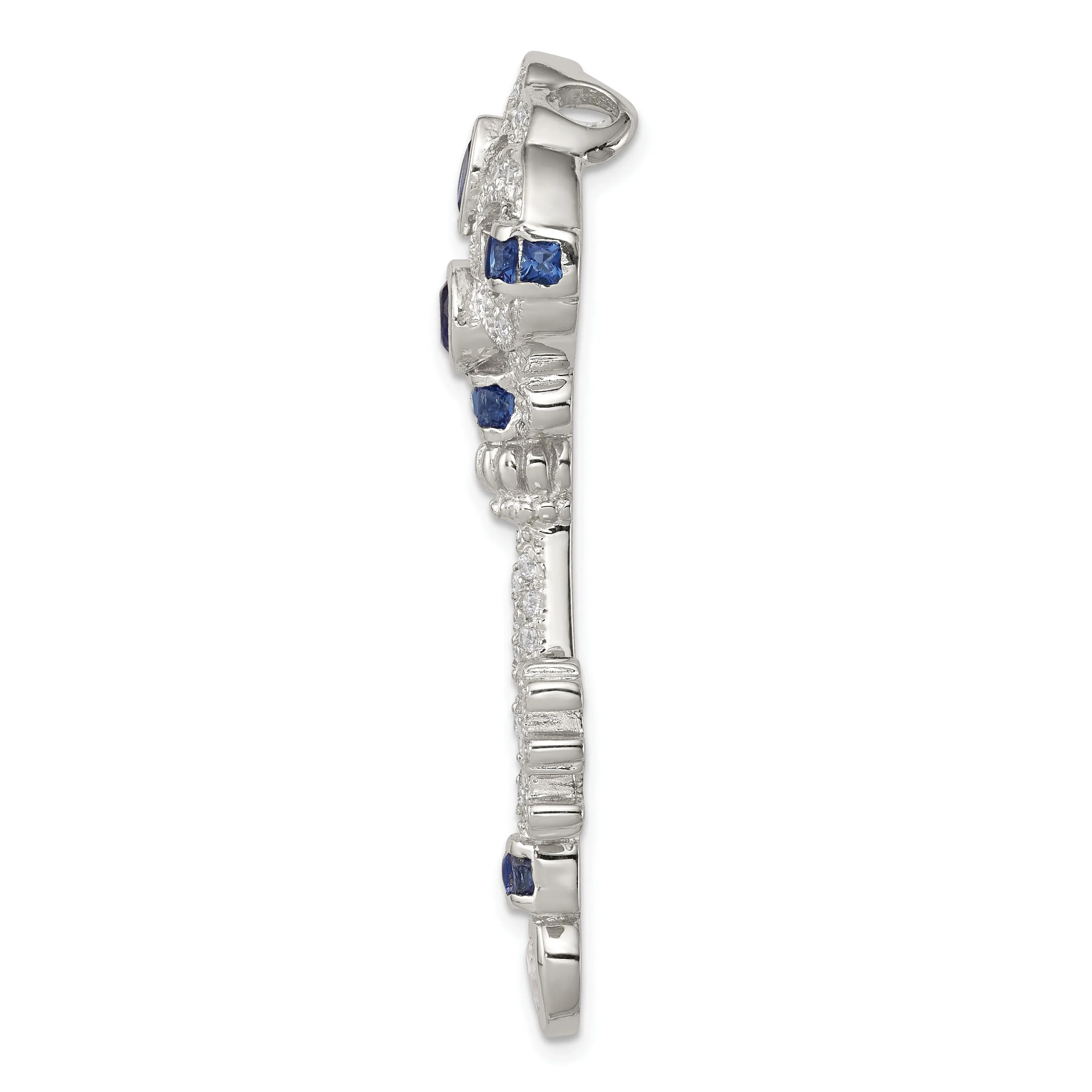 Sterling Silver Blue Cubic Zirconia Key Slide
