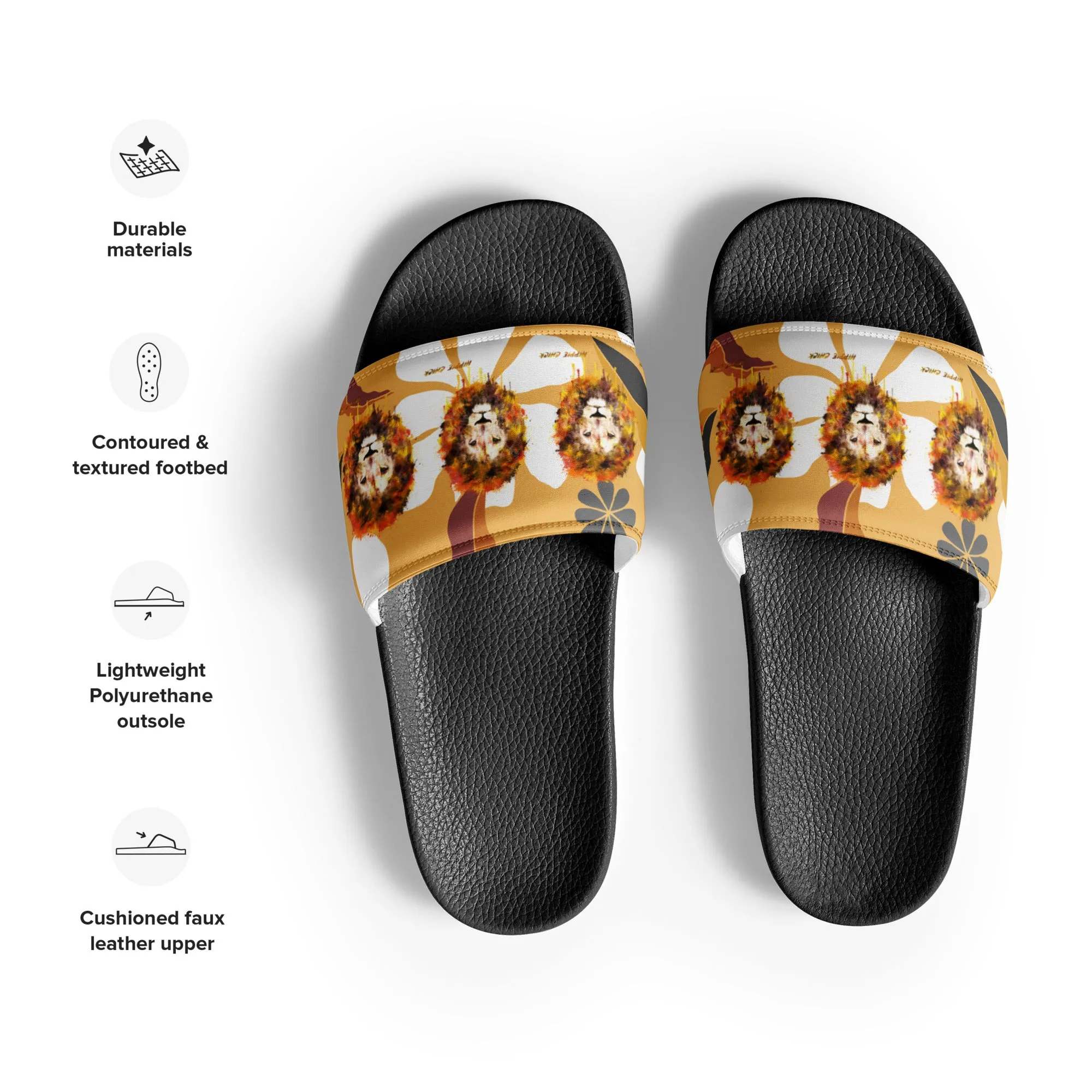 Tan Flowers Women's Slides