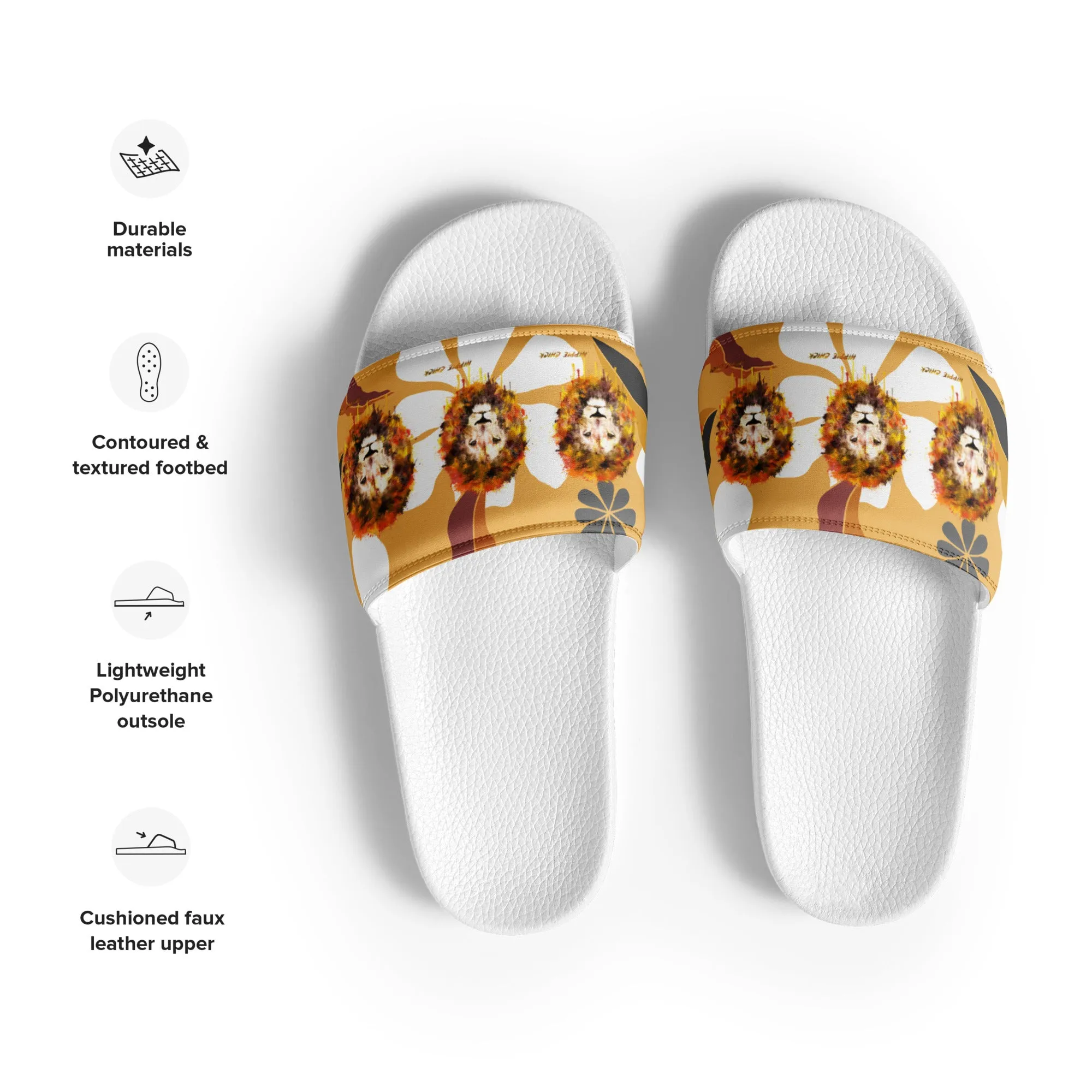 Tan Flowers Women's Slides