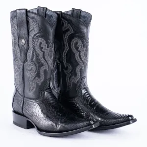 TANNER MARK EXOTIC LEATHER Ostrich Leg Black Cowboy Boots Euro Toe