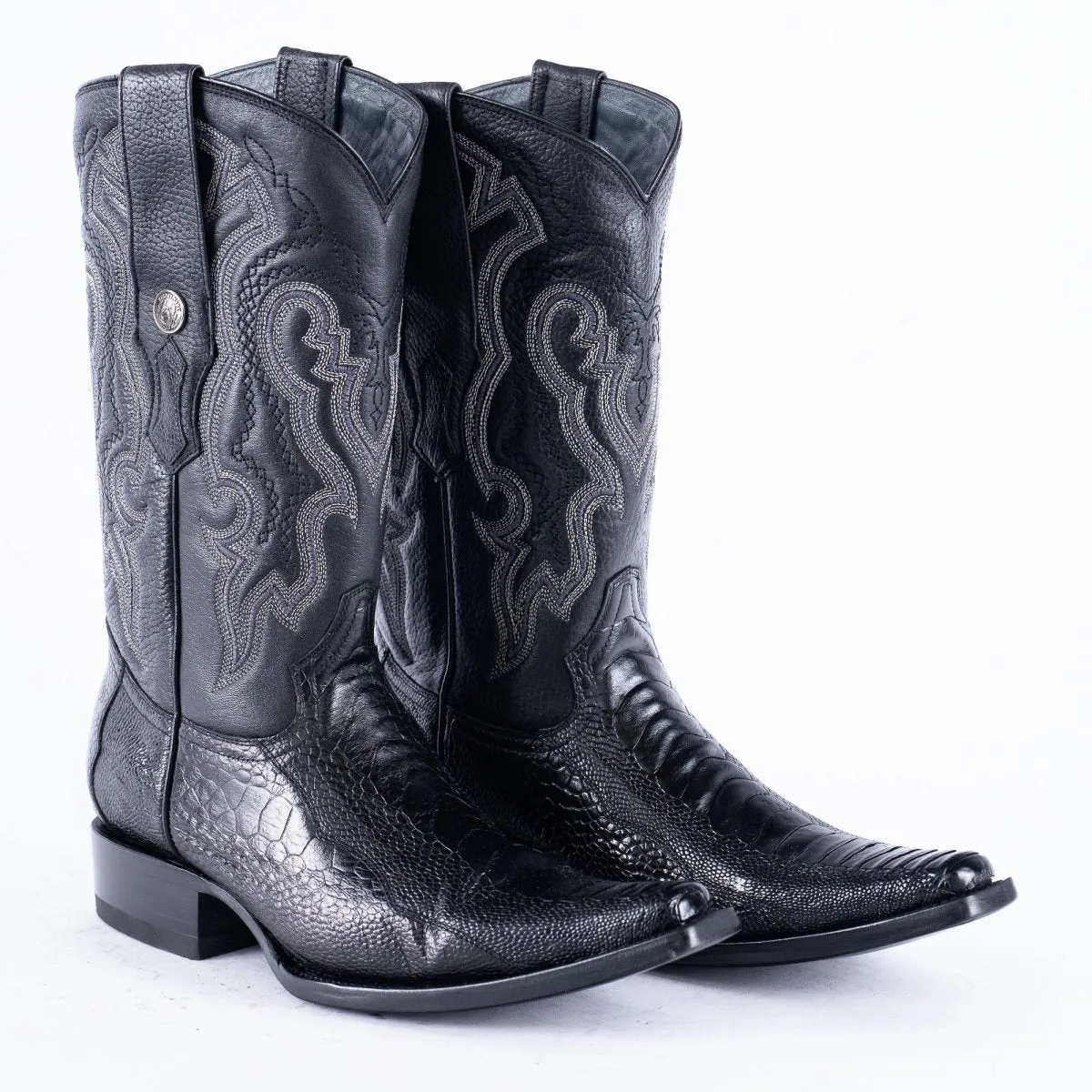 TANNER MARK EXOTIC LEATHER Ostrich Leg Black Cowboy Boots Euro Toe