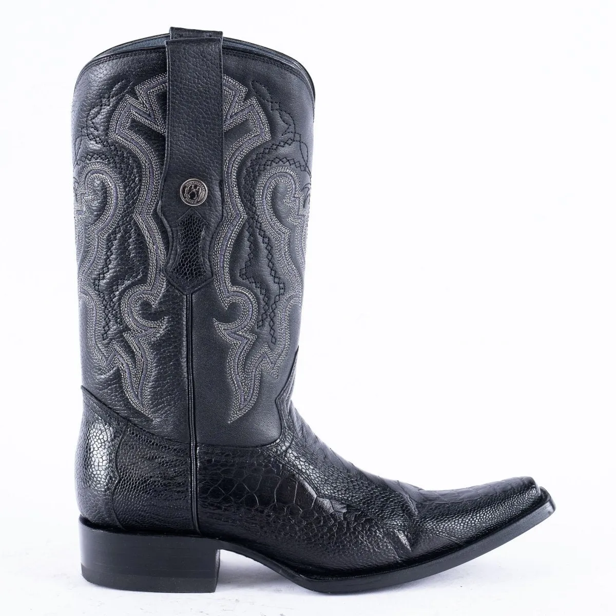 TANNER MARK EXOTIC LEATHER Ostrich Leg Black Cowboy Boots Euro Toe