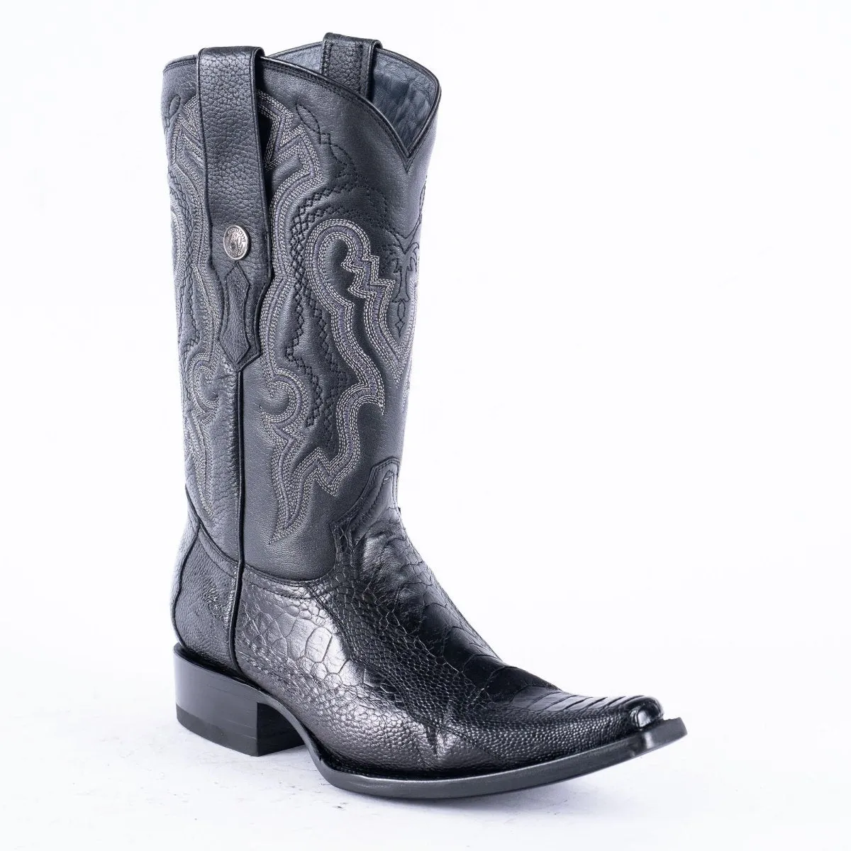 TANNER MARK EXOTIC LEATHER Ostrich Leg Black Cowboy Boots Euro Toe