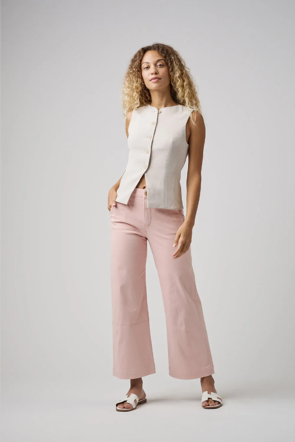 The Malibu Wide Chino Cropped  |  Powdered Rose