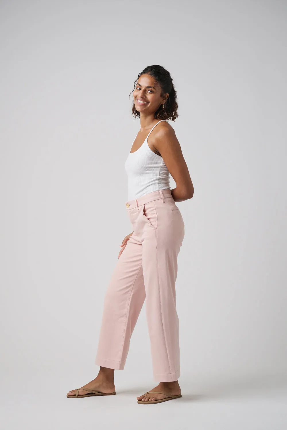 The Malibu Wide Chino Cropped  |  Powdered Rose