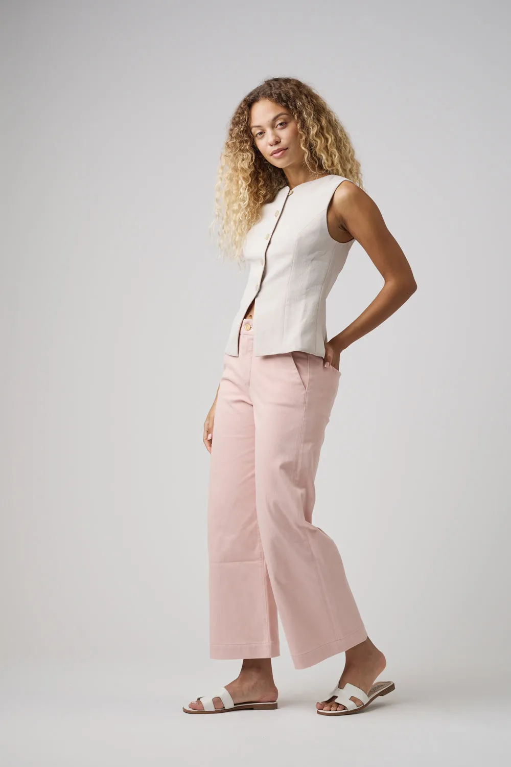 The Malibu Wide Chino Cropped  |  Powdered Rose