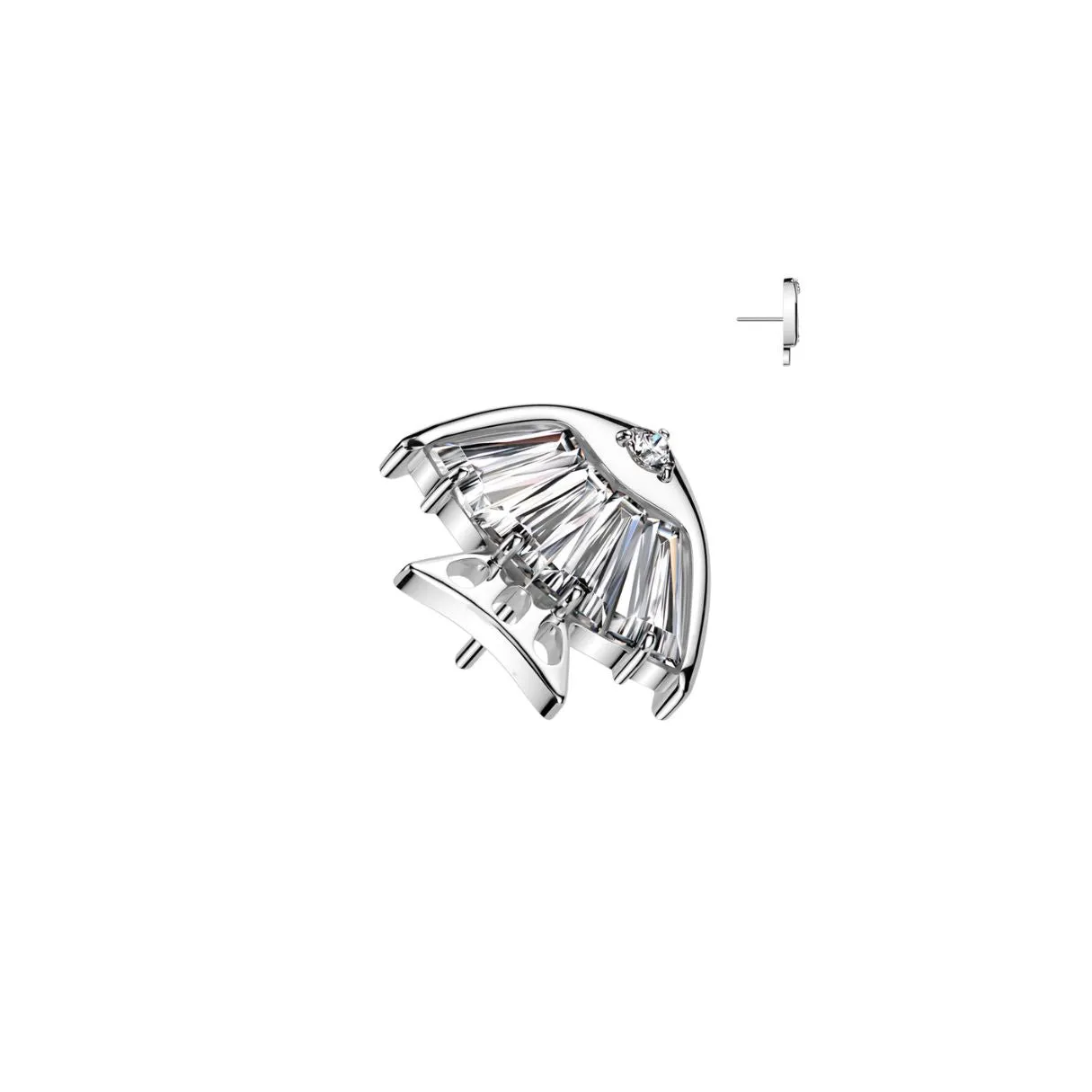 Titanium Threadless Flat Back CZ Fish Earring