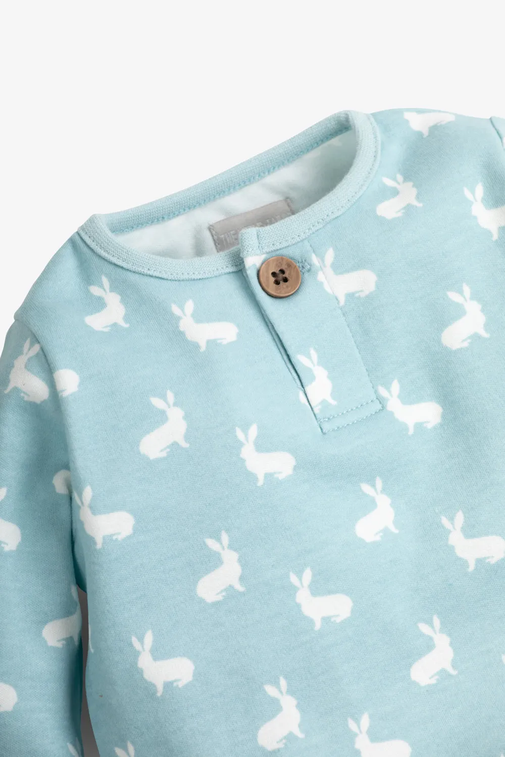Top and Pants Set, sky blue hare print