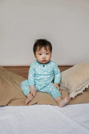 Top and Pants Set, sky blue hare print