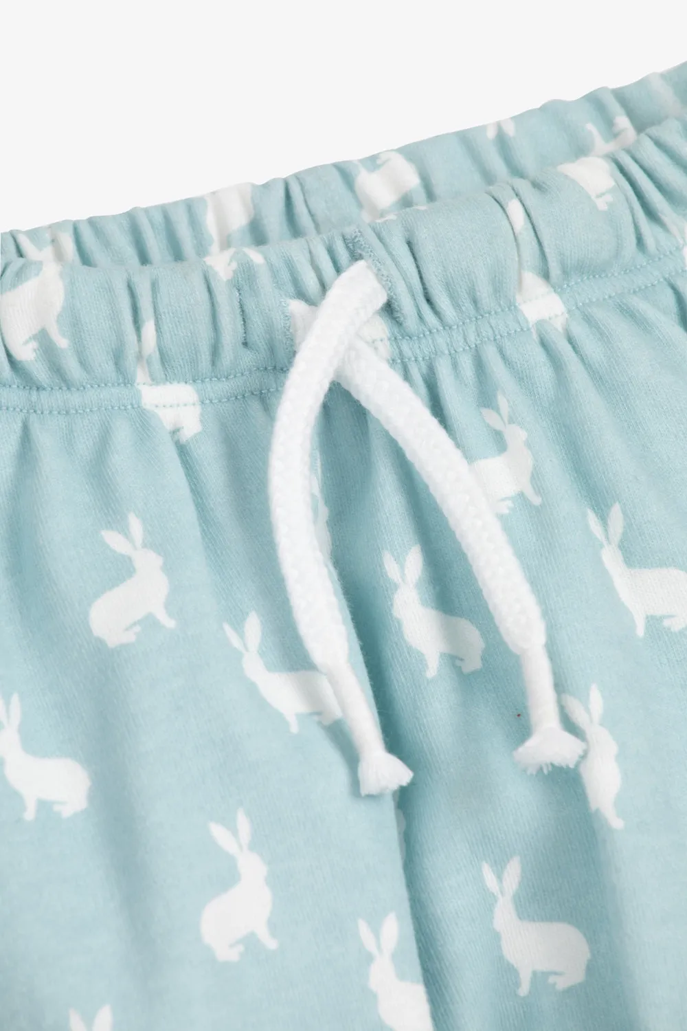 Top and Pants Set, sky blue hare print