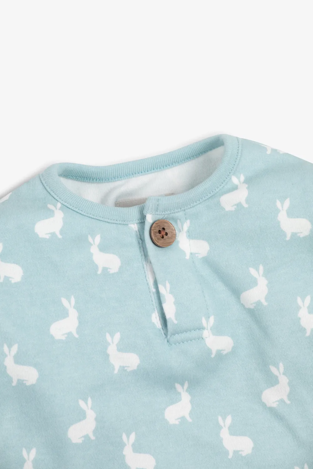 Top and Pants Set, sky blue hare print