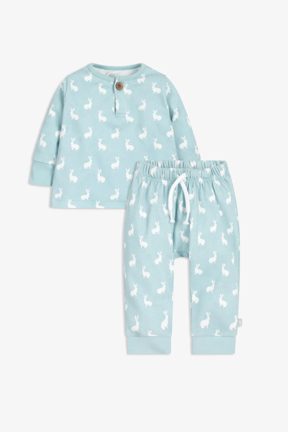 Top and Pants Set, sky blue hare print