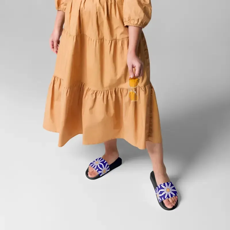 Vibrant Blue Pattern Womens Slides for Endless Summer