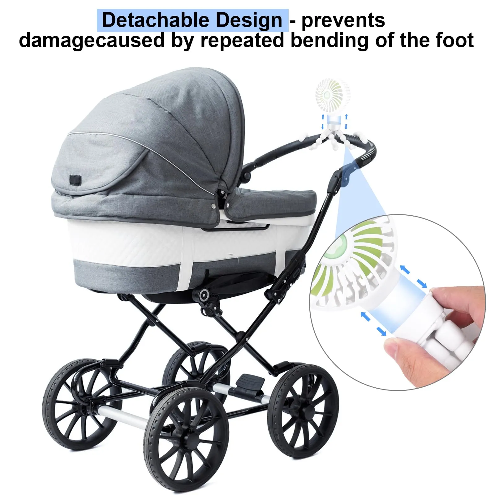 welodorir Pram Fan, Stroller Fan Portable Handheld Personal Baby Car Seat Mini Small USB Desk Clip On Fan with Flexible Tripod for Crib Office Treadmill Bike Travel