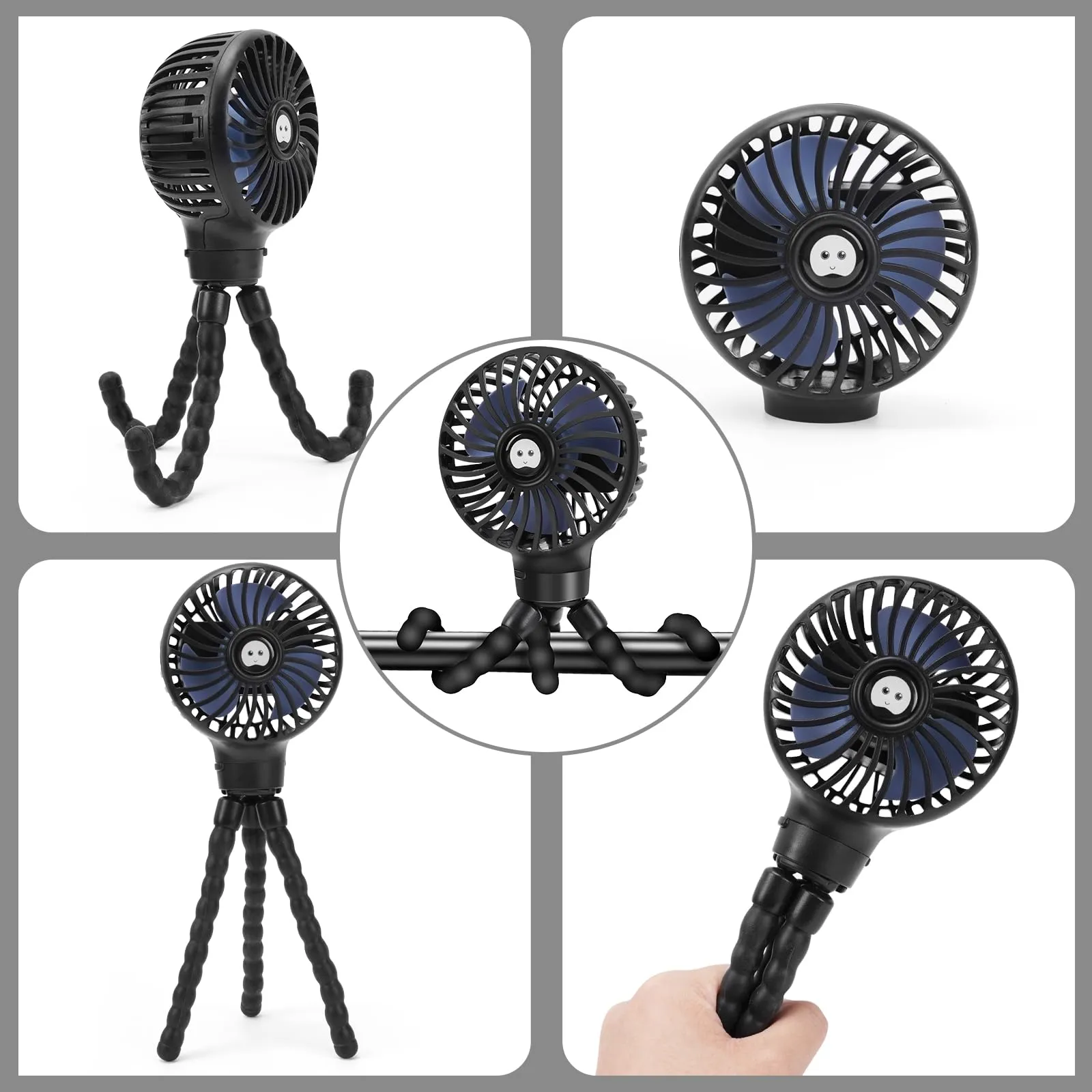 welodorir Pram Fan, Stroller Fan Portable Handheld Personal Baby Car Seat Mini Small USB Desk Clip On Fan with Flexible Tripod for Crib Office Treadmill Bike Travel
