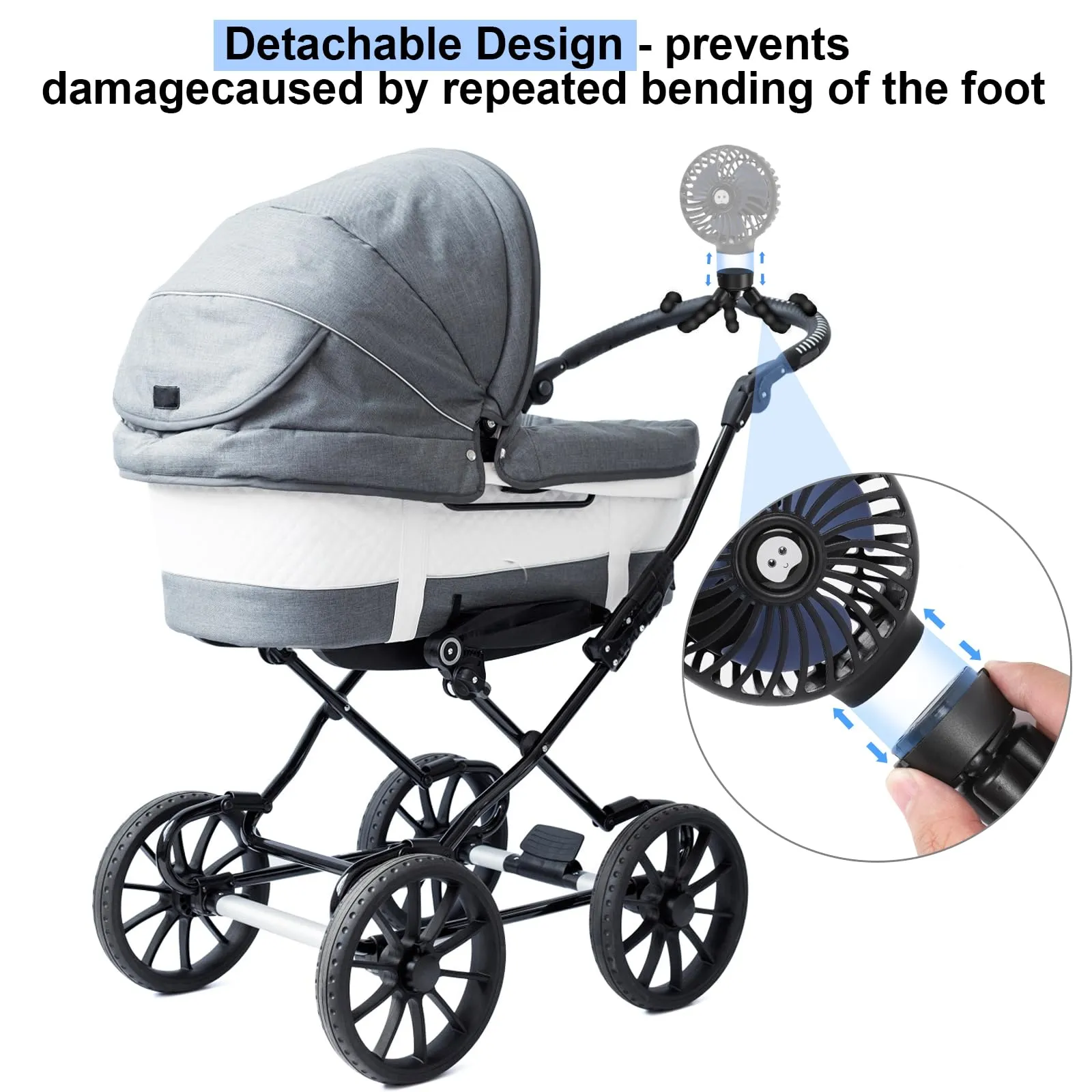 welodorir Pram Fan, Stroller Fan Portable Handheld Personal Baby Car Seat Mini Small USB Desk Clip On Fan with Flexible Tripod for Crib Office Treadmill Bike Travel