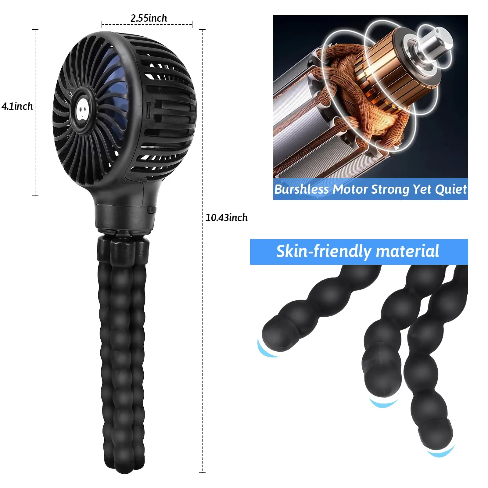 welodorir Pram Fan, Stroller Fan Portable Handheld Personal Baby Car Seat Mini Small USB Desk Clip On Fan with Flexible Tripod for Crib Office Treadmill Bike Travel