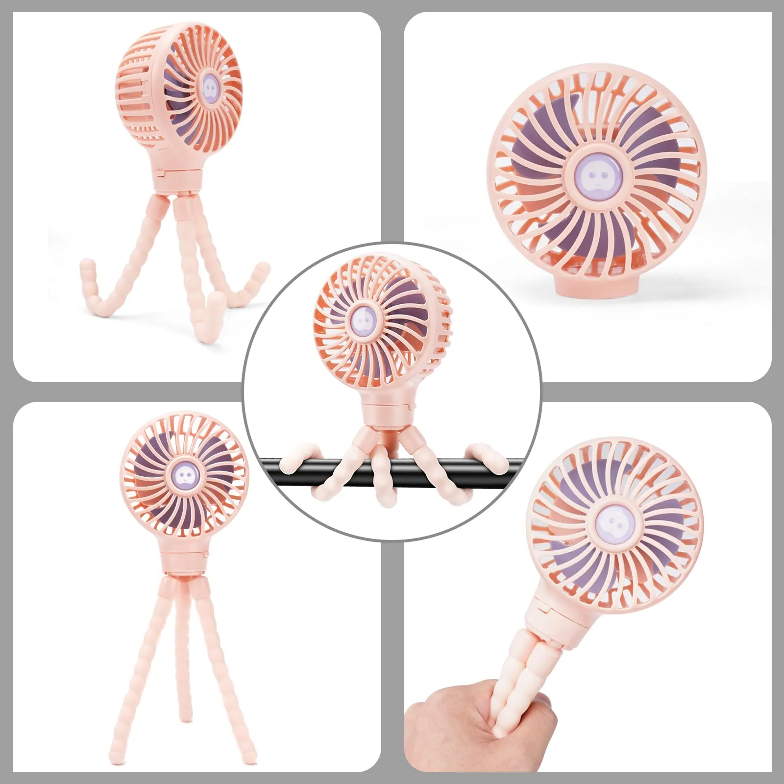 welodorir Pram Fan, Stroller Fan Portable Handheld Personal Baby Car Seat Mini Small USB Desk Clip On Fan with Flexible Tripod for Crib Office Treadmill Bike Travel