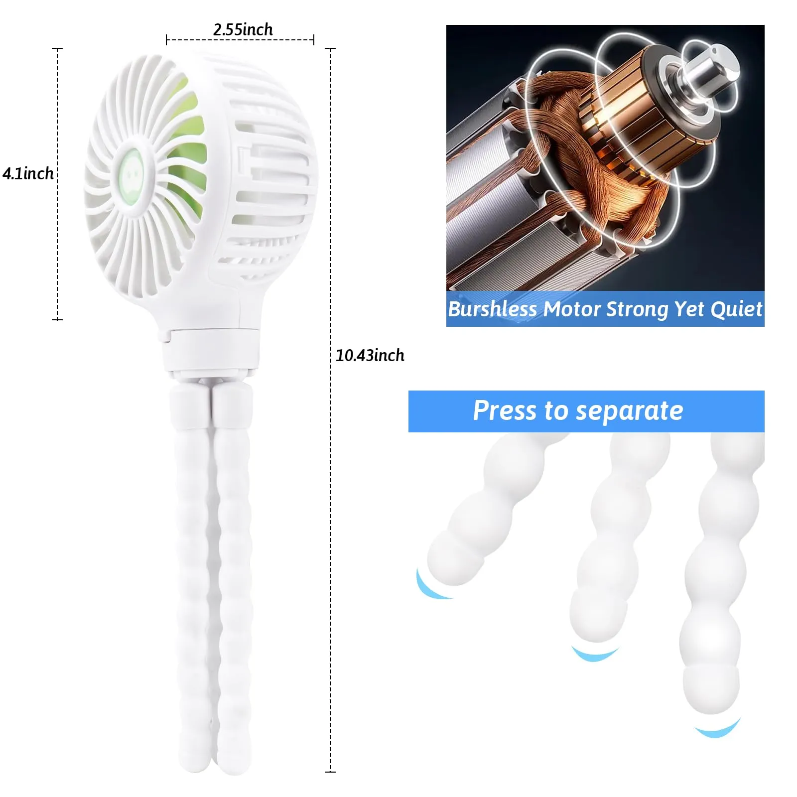 welodorir Pram Fan, Stroller Fan Portable Handheld Personal Baby Car Seat Mini Small USB Desk Clip On Fan with Flexible Tripod for Crib Office Treadmill Bike Travel