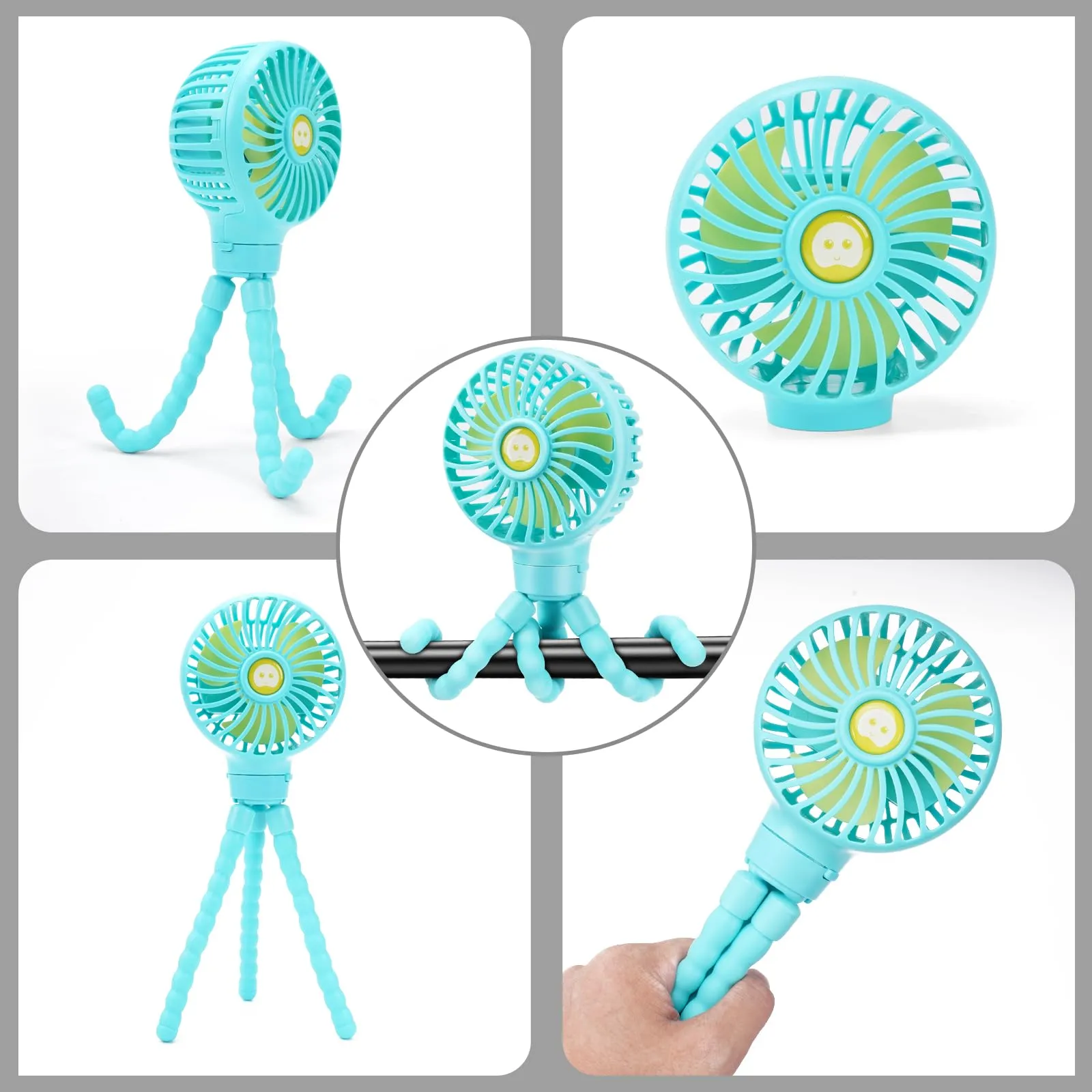 welodorir Pram Fan, Stroller Fan Portable Handheld Personal Baby Car Seat Mini Small USB Desk Clip On Fan with Flexible Tripod for Crib Office Treadmill Bike Travel