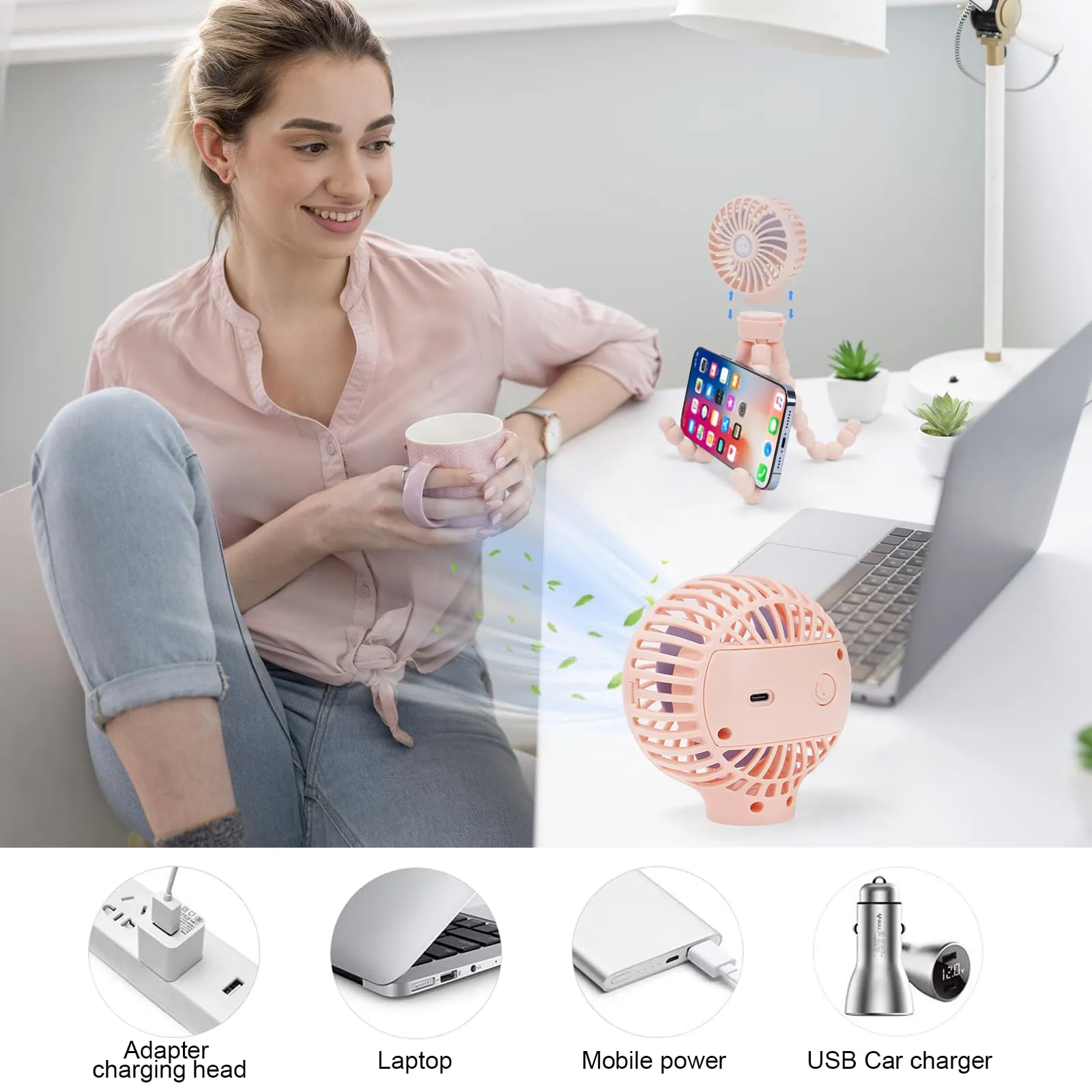 welodorir Pram Fan, Stroller Fan Portable Handheld Personal Baby Car Seat Mini Small USB Desk Clip On Fan with Flexible Tripod for Crib Office Treadmill Bike Travel