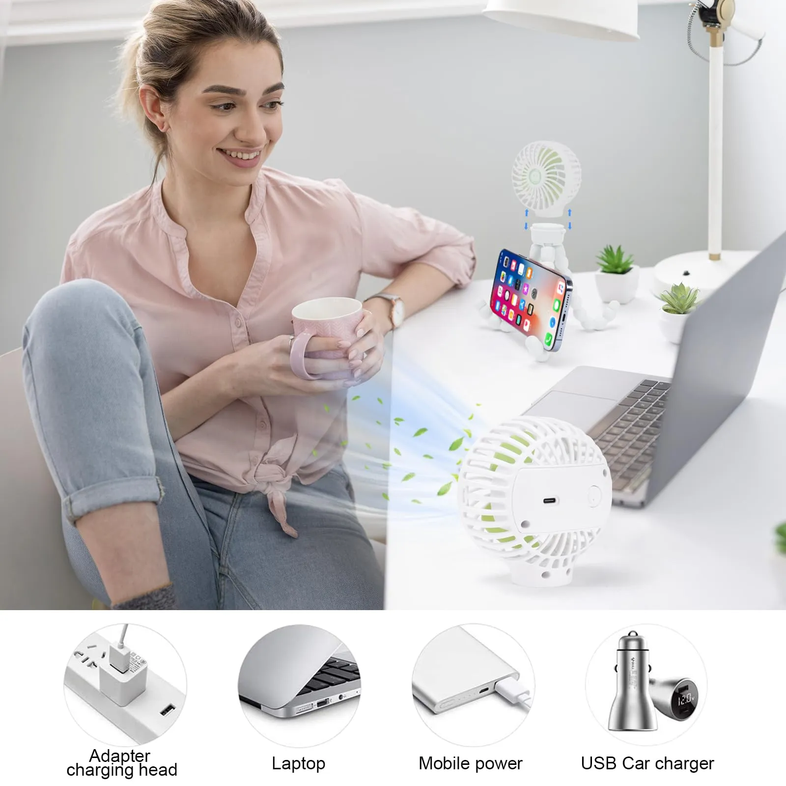 welodorir Pram Fan, Stroller Fan Portable Handheld Personal Baby Car Seat Mini Small USB Desk Clip On Fan with Flexible Tripod for Crib Office Treadmill Bike Travel