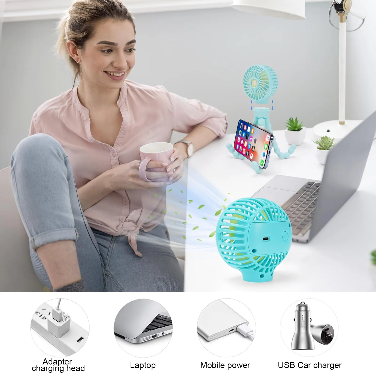 welodorir Pram Fan, Stroller Fan Portable Handheld Personal Baby Car Seat Mini Small USB Desk Clip On Fan with Flexible Tripod for Crib Office Treadmill Bike Travel