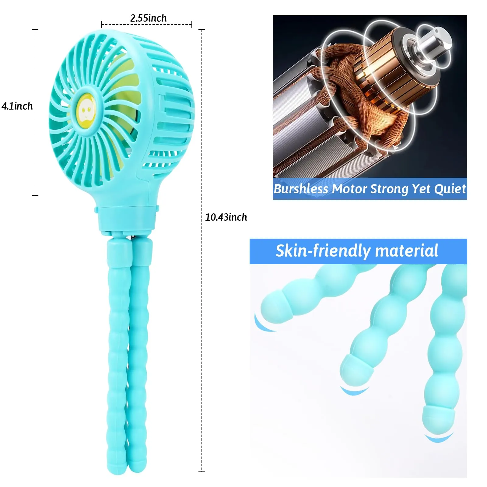 welodorir Pram Fan, Stroller Fan Portable Handheld Personal Baby Car Seat Mini Small USB Desk Clip On Fan with Flexible Tripod for Crib Office Treadmill Bike Travel
