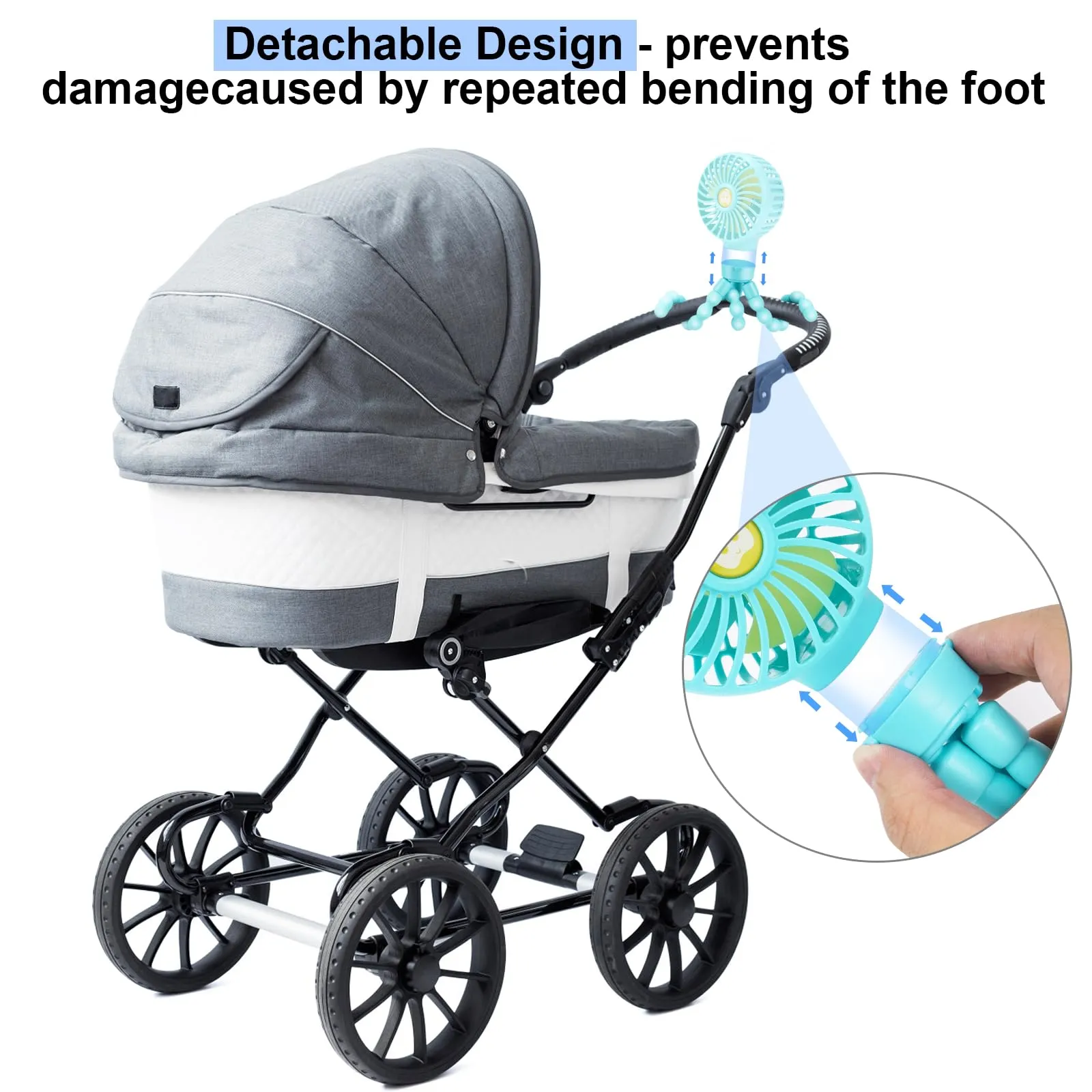 welodorir Pram Fan, Stroller Fan Portable Handheld Personal Baby Car Seat Mini Small USB Desk Clip On Fan with Flexible Tripod for Crib Office Treadmill Bike Travel