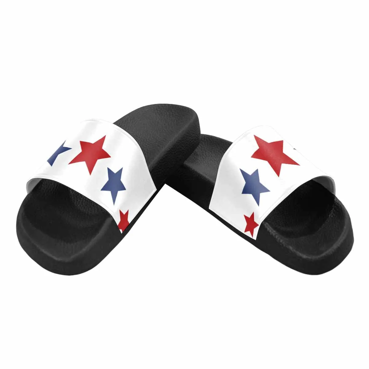 Womens Slide Sandals - Red and Blue Stars Print