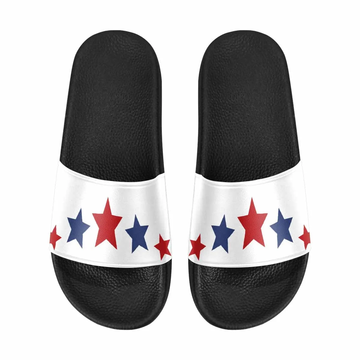 Womens Slide Sandals - Red and Blue Stars Print